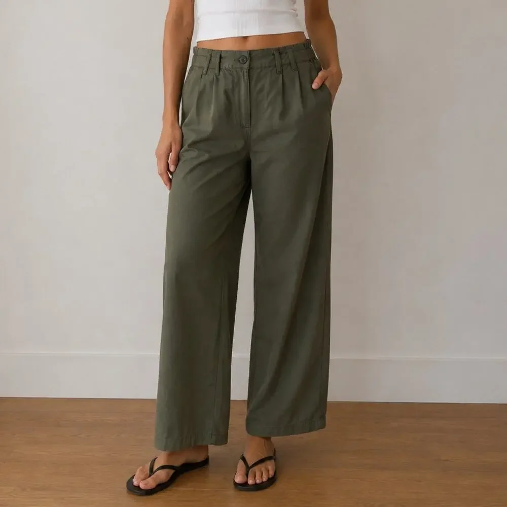 Gap NWT Mid Rise Easy Twill Pants Olive Green Career Minimalist Size Small